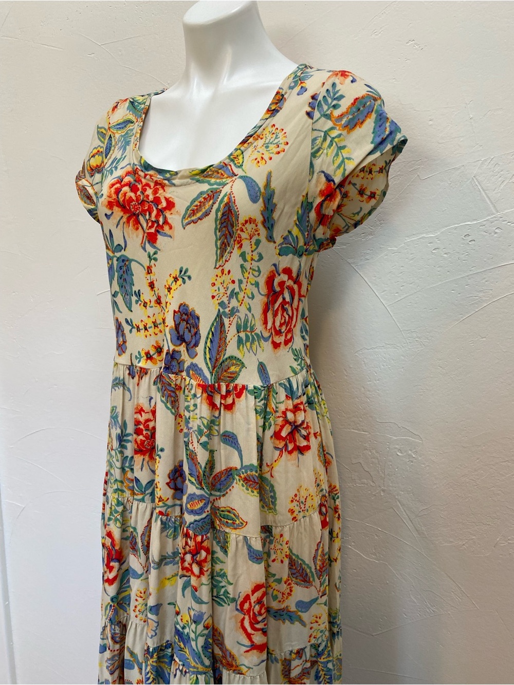 SOFT SURROUNDINGS MULTICOLOR CREW SHORT SLEEVE TSHIRT TIERED KARA MAXI DRESS - Picture 3 of 14